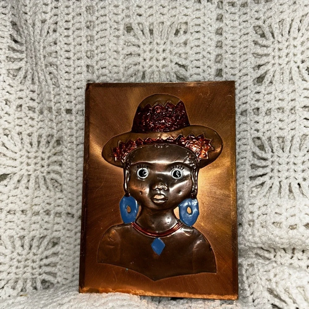 Vintage tickey in hat copper wall plaque